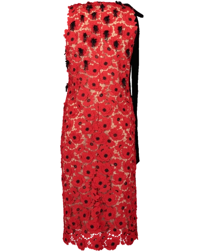 Shop Oscar De La Renta Floral Lace Dress In Scarlet
