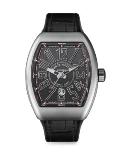 Shop Franck Muller Women's Vanguard Stainless Steel & Croc-embossed Leather Strap Watch In Black