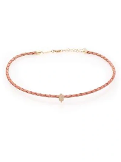 Shop Jacquie Aiche Diamond, 14k Yellow Gold & Leather Choker Necklace In Gold Peach