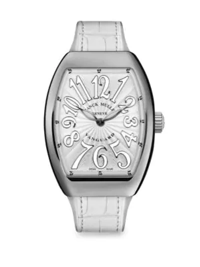 Shop Franck Muller Women's Lady Vanguard Stainless Steel & Croc-embossed Leather Strap Watch In White