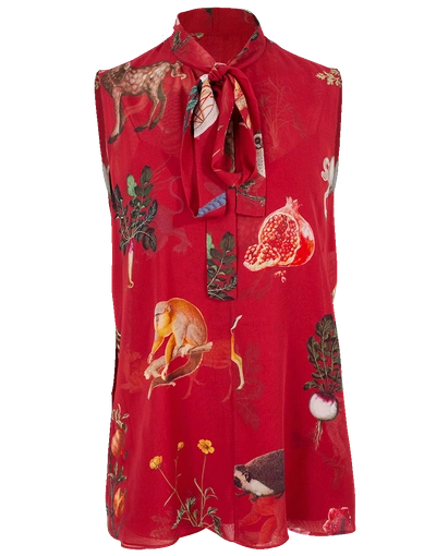 Shop Oscar De La Renta Enchanted Forest Chiffon Blouse In Red