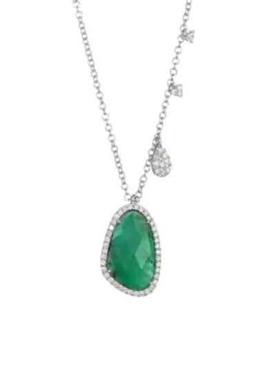 Shop Meira T Women's 14k White Gold, Diamond & Emerald Pendant Necklace
