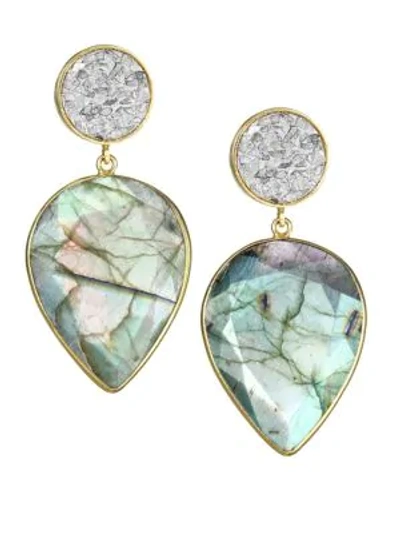 Shop Shana Gulati Horatio 18k Gold-plated, Diamond & Labradorite Drop Earrings In Green