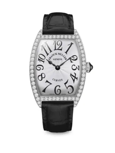 Shop Franck Muller Women's Cintree Curvex 35mm Stainless Steel, Diamond & Alligator-strap Watch In Black