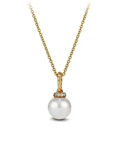 Shop David Yurman Women's Solari 10mm Freshwater Pearl Pendant Necklace With Diamonds In 18k Gold