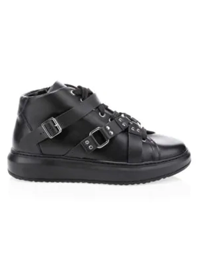 Shop Moschino Buckle High-top Leather Sneakers In Black