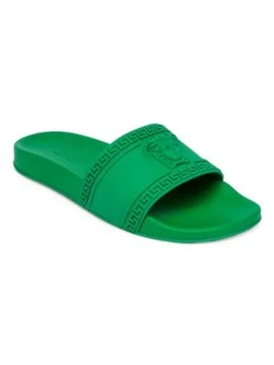 Shop Versace Medusa Cardinal Slide Sandals In Green