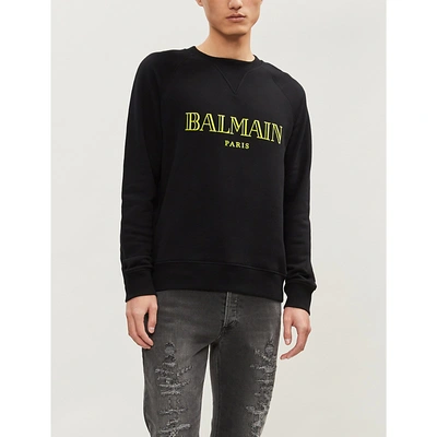 Shop Balmain Logo-print Cotton-jersey Sweatshirt In Noir