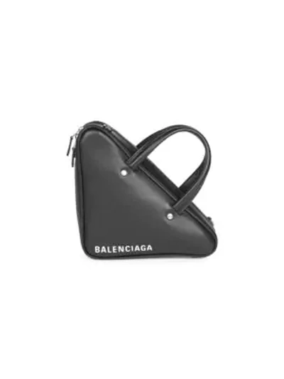 Shop Balenciaga Xs Triangle Leather Duffle In Black