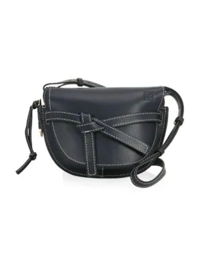 Shop Loewe Small Gate Leather Saddle Bag In Midnight Blue