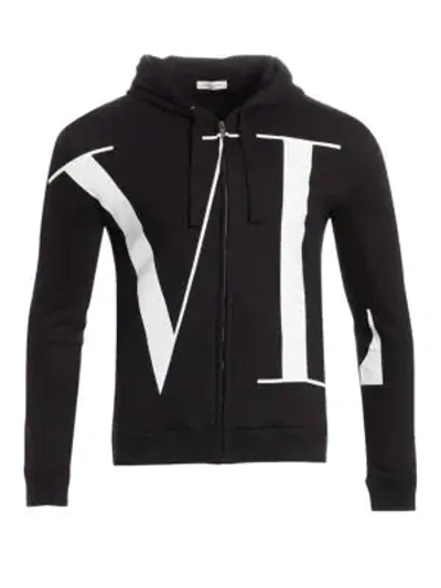 Shop Valentino Hooded Zip-up Sweatshirt In Black