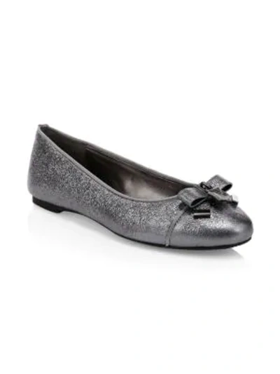 Shop Michael Michael Kors Alice Metallic Leather Ballet Flats In Anthracite