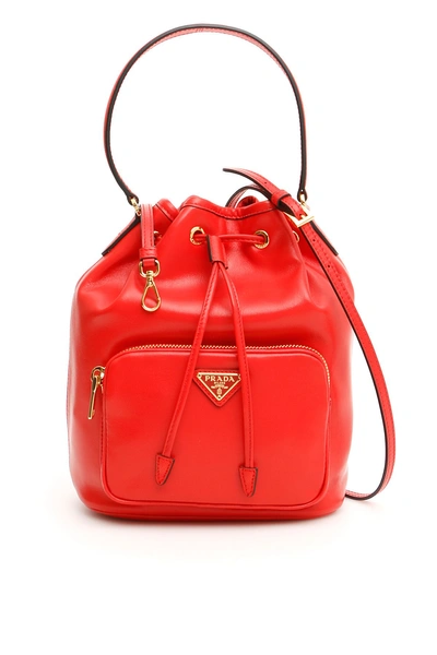 Shop Prada Mini Bucket Bag In Lacca|rosso