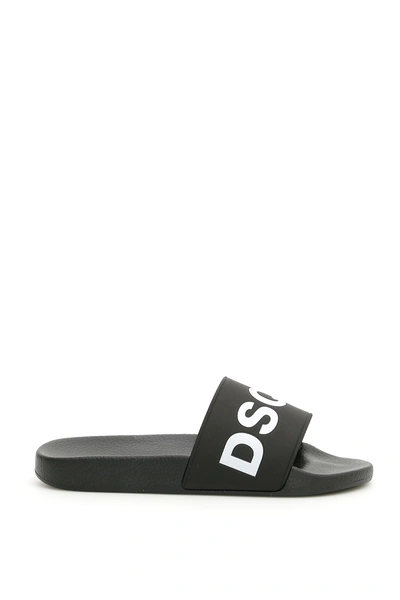 Shop Dsquared2 Rubber Slides In Nero Bianco (black)