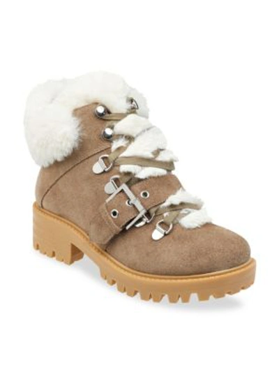 Shop Kendall + Kylie Edison Faux Fur-lined Suede Ankle Hiker Boots In Natural