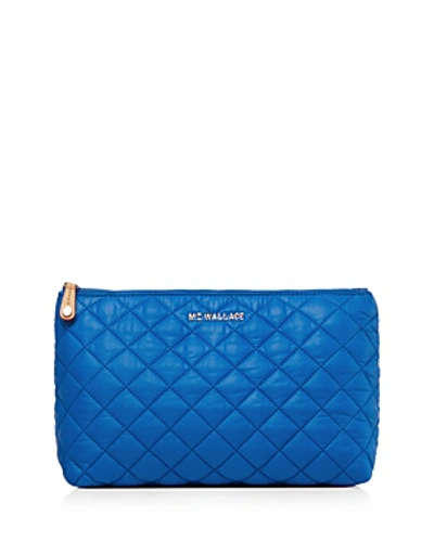 Shop Mz Wallace Zoey Nylon Cosmetic Case In Bright Blue/gold