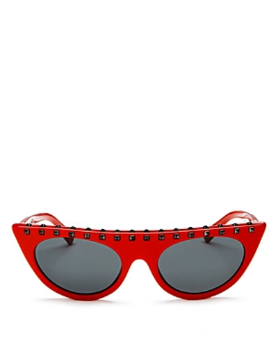 Shop Valentino Women's Rockstud Cat Eye Sunglasses, 52mm In Pastel Red/gray