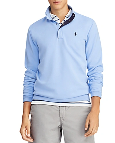 Shop Polo Ralph Lauren Double-knit Quarter-placket Sweatshirt In Blue