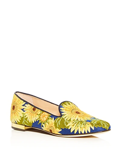 Shop Charlotte Olympia Women's Floral-embroidered Smoking Slippers In Pink Multi