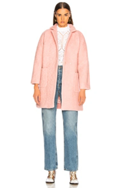 Shop Ganni Boucle Wool Coat In Silver Pink