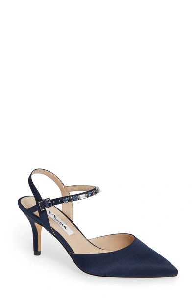 Shop Nina Tonya Pointy Toe Pump In Navy Satin