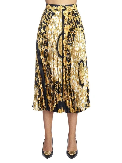 Shop Versace Pleated Midi Skirt In Multi