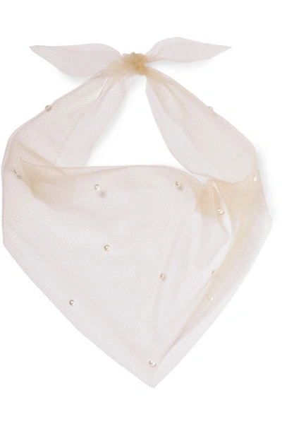 Shop Pan & The Dream Faux Mother Of Pearl-embellished Tulle Scarf In Clear