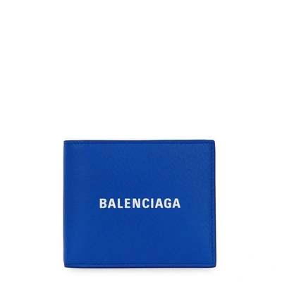 Shop Balenciaga Blue Logo Leather Wallet