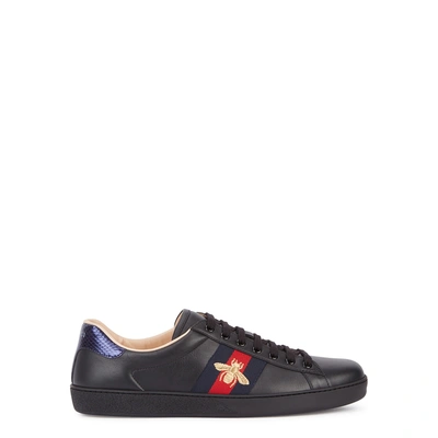 Shop Gucci Ace Embroidered Leather Trainers In Black