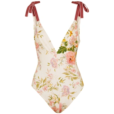 Shop Zimmermann Heathers Floral-print Plunge Swimsuit