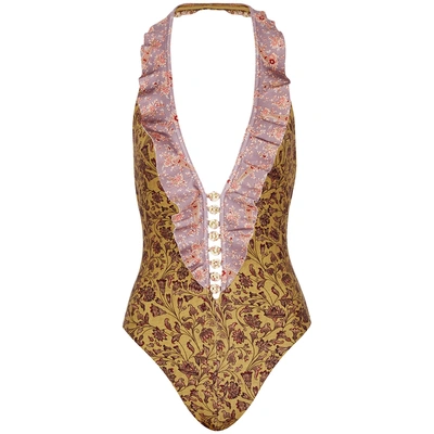 Shop Zimmermann Juniper Ruffle-trimmed Plunge Swimsuit