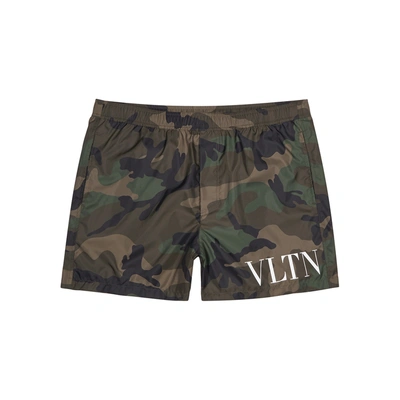 Shop Valentino Vltn Camouflage-print Swim Shorts