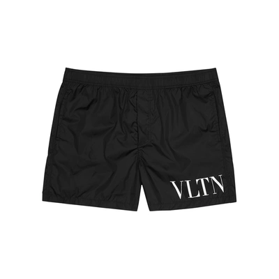 Shop Valentino Vltn-print Black Swim Shorts