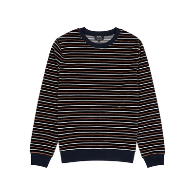 Shop Apc Striped Velvet Sweatshirt In Navy