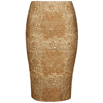 Shop Valentino Gold Floral-brocade Pencil Skirt