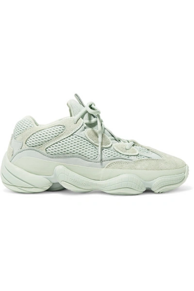 Shop Adidas Originals Yeezy 500 Leather, Suede And Mesh Sneakers In Mint