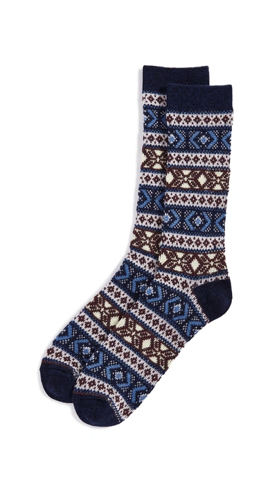 Shop Anonymous Ism Wool Jacquard Crew Socks In Navy