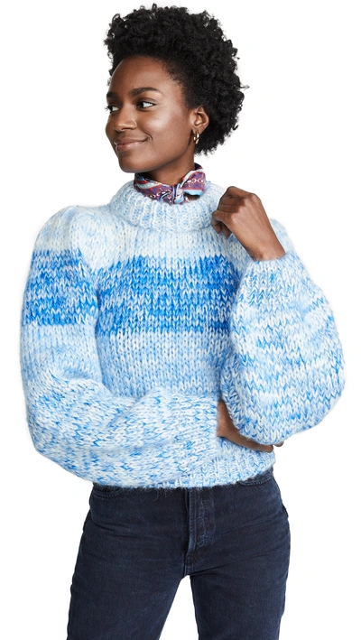 Shop Ganni Hand Knit Wool & Mohair Sweater In Lapis Blue
