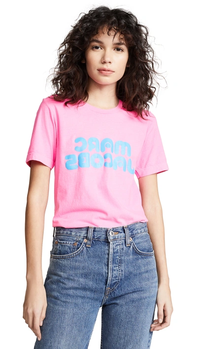 Shop Marc Jacobs Fluorescent Logo Print Tee In Pink/blue