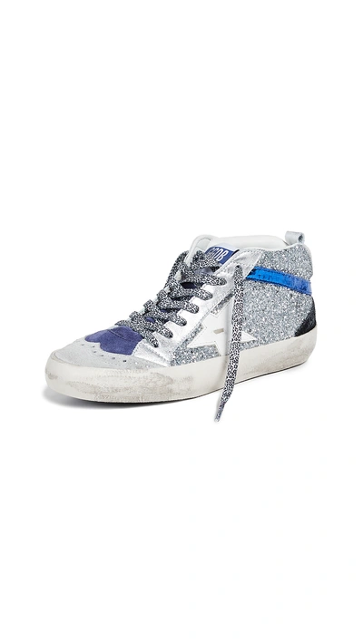 Shop Golden Goose Mid Star Sneakers In Silver Glitter/white