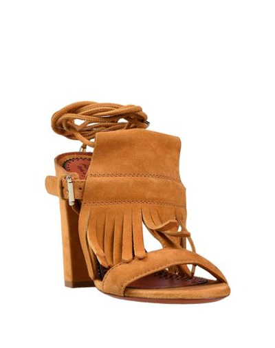 Shop Santoni Woman Sandals Camel Size 11 Soft Leather In Beige