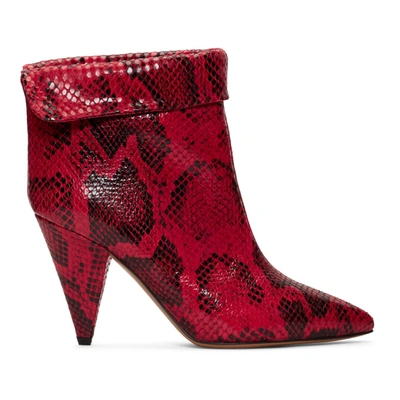 Shop Isabel Marant Red Snake Lisbo Boots In 70rd Red