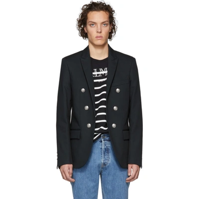 Shop Balmain Black Wool Double-breasted Blazer In 0pa Black