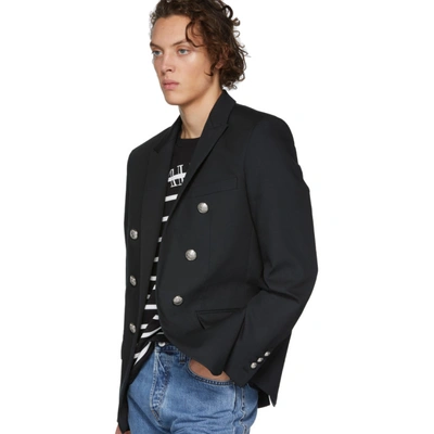 Shop Balmain Black Wool Double-breasted Blazer In 0pa Black