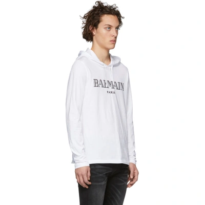 Shop Balmain White Logo Hoodie In Gab  White