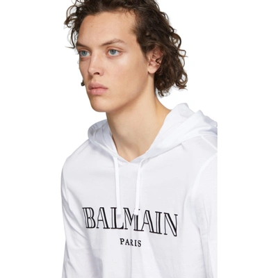 Shop Balmain White Logo Hoodie In Gab  White