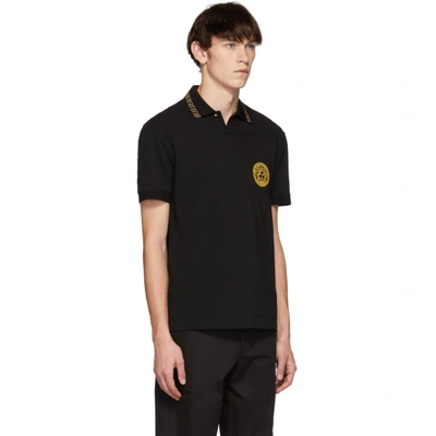 Shop Versace Black And Gold Round Medusa Polo In A92y Blk/go