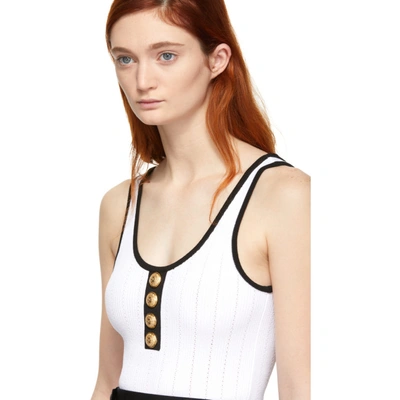 Shop Balmain White & Black Knit Button Bodysuit