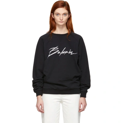 Shop Balmain Black Signature Logo Sweatshirt In Eab Blk/wht