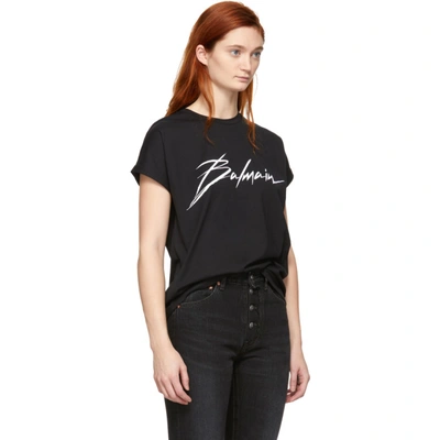 Shop Balmain Black Signature Logo T-shirt In Eab Blk/wht